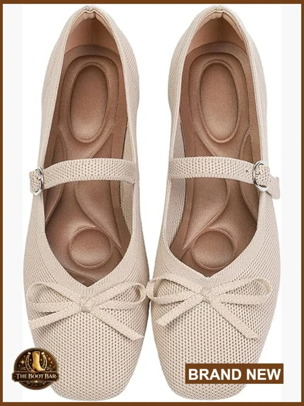 Square Toe Knit Flats with Adjustable Ankle Strap, Washable Mary Jane Shoes